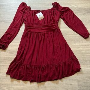 Elegant Burgundy Long Sleeve Dress